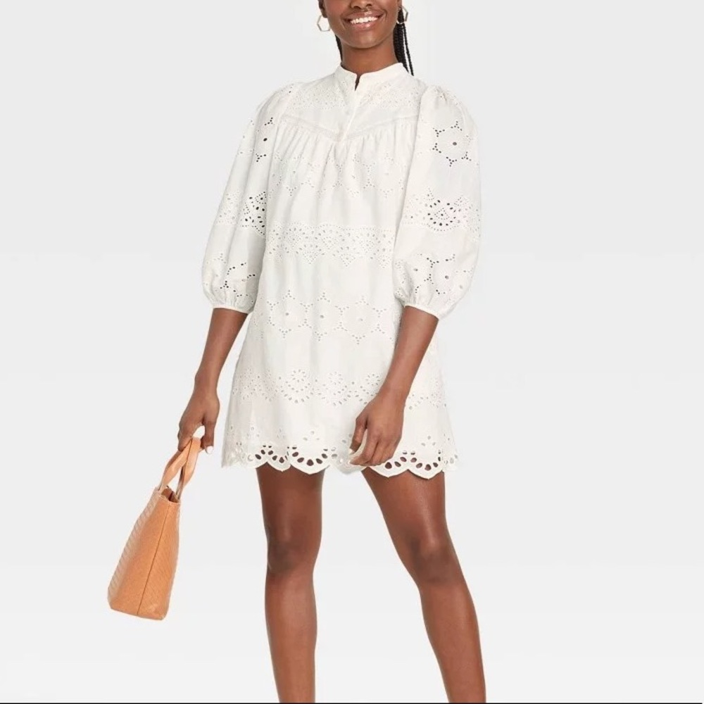 NWT Women's 3/4 Sleeve Eyelet Short Dress - Universal Thread